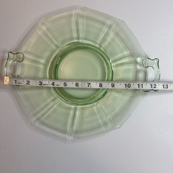Cake Plate Vintage Green Depression Glass 11" Handled Octagon - Picture 6 of 8